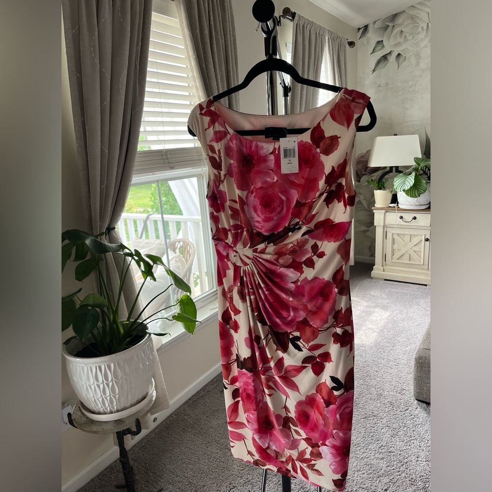Pink floral jersey knit dress